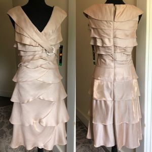 {Nina nischelle} beige tiered satin dress